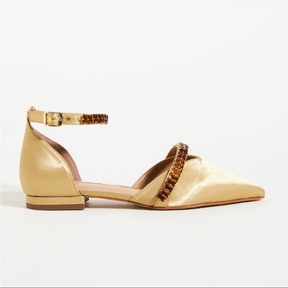 Anthropologie Satin Pointed-toe Embellished Slingback Flats in Gold - Picture 2 of 10